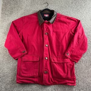 VINTAGE Marlboro Country Store Jacket Mens XL Red Leather Collar Barn Chore Coat